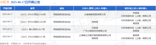 配资开户知识网 小红书作为被告/被上诉人的4起涉及网络侵权责任纠纷的诉讼将于2025年6月17日开庭
